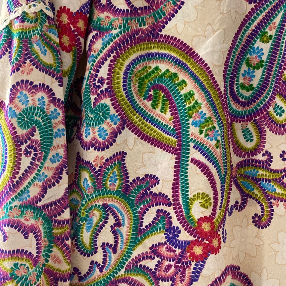 Johnny Was XL Noellie 100% silk Multicolor Paisley Blouse Long Sleeves - Picture 9 of 14